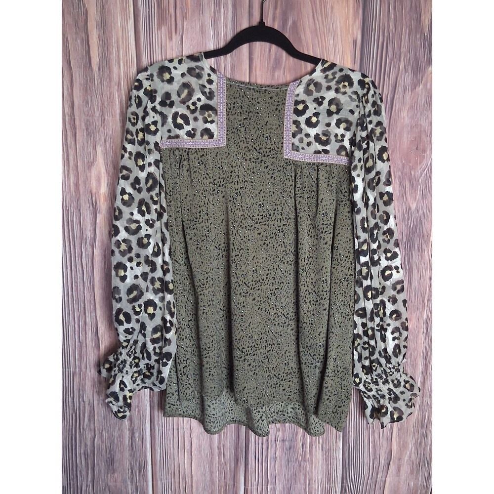 Entro boho blouse leopard print sheer balloon sleeves size large oversized